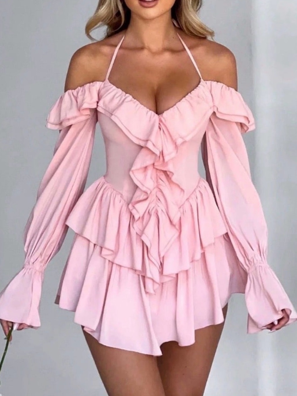 BABYBOO Ruffle Tiered Savanna Playsuit Pink Witchy Princess Grunge Lace Up M